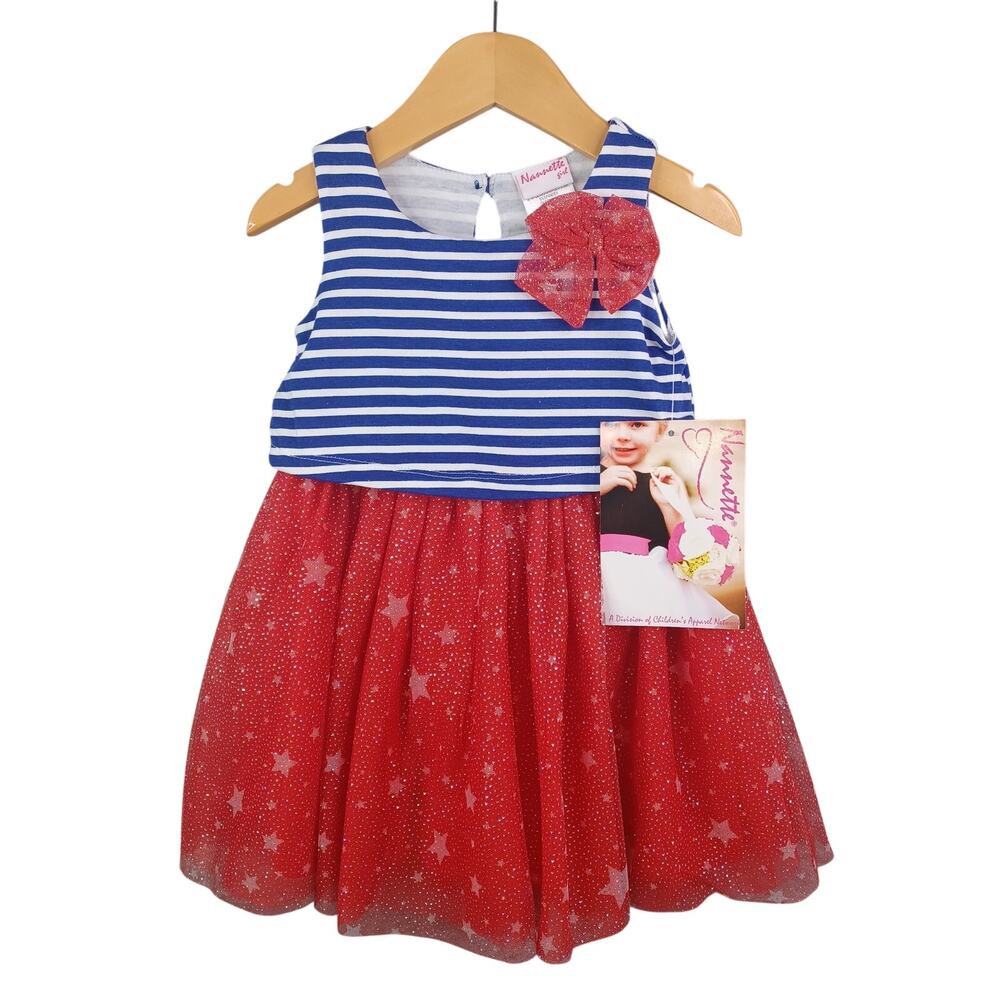 Nannette Girls Patriotic Stars Stripe July Fourth Dress Size 2T Red White Blue
